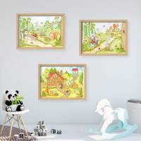 064 Waldhaus Tiere Zeichnung - Poster Bild für das Kinderzimmer oder Babyzimmer - in 5 Größen - Igel Hase Eichhörnchen Bild 5