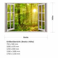 216 Wandtattoo Fenster - grüner Wald 2 Sonnenstrahlen - in 5 Größen - Wandbild Paradies Wanddeko Bild 2