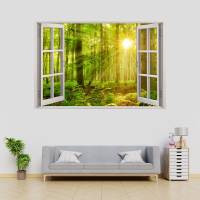 216 Wandtattoo Fenster - grüner Wald 2 Sonnenstrahlen - in 5 Größen - Wandbild Paradies Wanddeko Bild 5