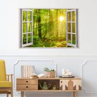 216 Wandtattoo Fenster - grüner Wald 2 Sonnenstrahlen - in 5 Größen - Wandbild Paradies Wanddeko Bild 6