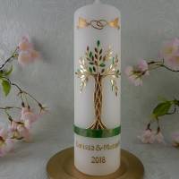 Hochzeitskerze - Traukerze - Kerze Geschenk zur Hochzeit - Hochzeitskerze Lebensbaum gold grün Bild 2