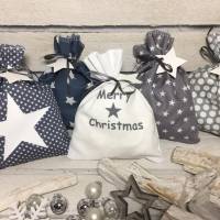 Adventskalender grau weiß Kalender Advent selber befüllen Säckchen Baumwolle Taschen Tüten Türchen Weihnachten Bild 1