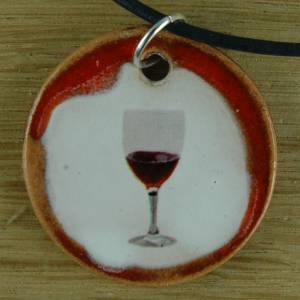 Orgineller Keramik-Anhänger Wein; Winzer Alkohol Party Kneipe Wirt Halskette, Geschenk, Souvenir, Herren, Kinder, Damen Bild 1