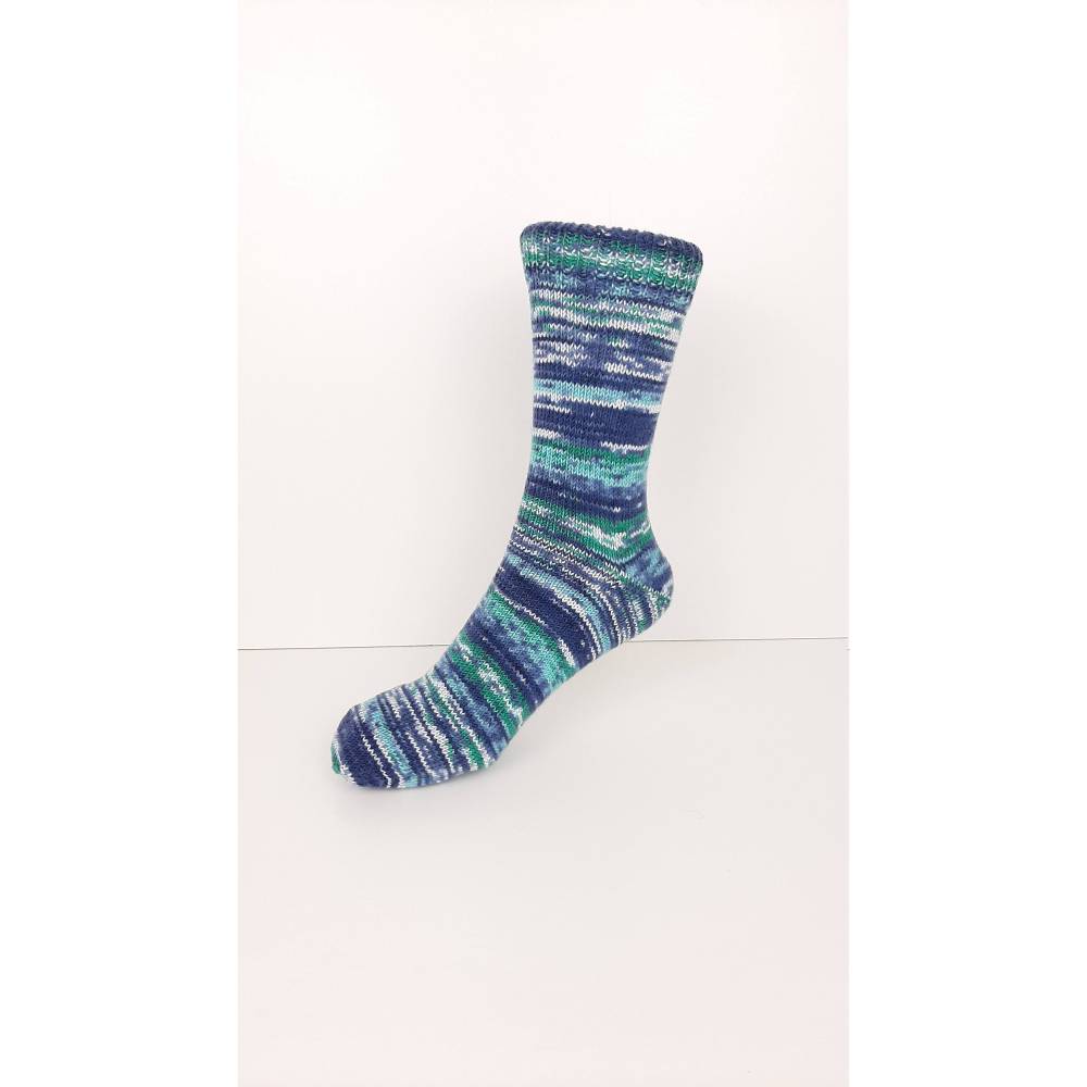 Handgestrickte vegane Socken aus wollfreiem Garn, marine-weiß-petrol Bild 1