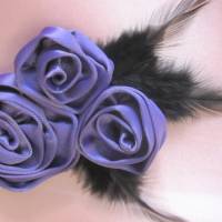 Lila Haarklammer mit Haarblumen und Federn "Isabelle" romantisch viktorianisch violett Bild 3
