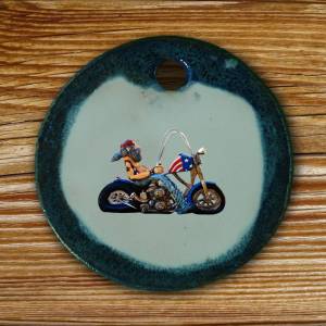 Schöner Keramik Anhänger biker; Motorradfahrer Motorrad lustig, Geschenk, Mitbringsel Bild 1