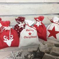 Adventskalender rot weiß Kalender Advent selber befüllen Säckchen Baumwolle Taschen Tüten Türchen Weihnachten Bild 1