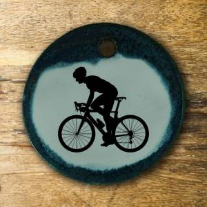 Schöner Keramik Anhänger Fahrrad; Fahrradfahrer Radrennen Geschenk, Mitbringsel Bild 1