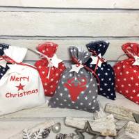 Adventskalender rot blau grau weiß Kalender Advent selber befüllen Säckchen Baumwolle Taschen Tüten Türchen Weihnachten Bild 1