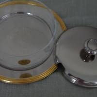 Zuckerdose Marmeladengefäß Deckel Edelstahl Kristallglas vergoldet Bild 4
