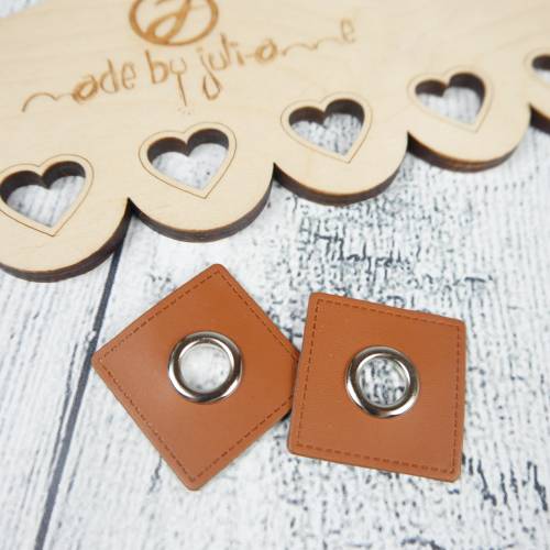 2 Kunstleder Ösen Patch 37mm Braun