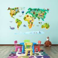 202 Wandtattoo Weltkarte mit Tieren - Kinderzimmer Wanddeko - in 4 Größen - schöne Kinderzimmer Sticker Bild 3
