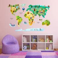 202 Wandtattoo Weltkarte mit Tieren - Kinderzimmer Wanddeko - in 4 Größen - schöne Kinderzimmer Sticker Bild 4