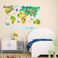 202 Wandtattoo Weltkarte mit Tieren - Kinderzimmer Wanddeko - in 4 Größen - schöne Kinderzimmer Sticker Bild 5