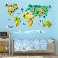 202 Wandtattoo Weltkarte mit Tieren - Kinderzimmer Wanddeko - in 4 Größen - schöne Kinderzimmer Sticker Bild 6