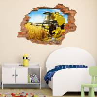 131 Wandtattoo Mähdrescher gelb - Loch in der Wand in 6 Größen Kinderzimmer Wanddeko Sticker Bild 3