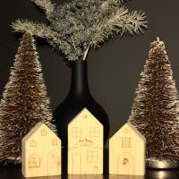 Holzhäuschen 3er-Set / Weihnachtsdorf / graviert oder naturbelassen / Häuser aus Holz / Holzhäuser zum Bemalen Bild 3
