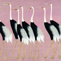 Kraniche - Japanische Kunst - Leinwandbild - Vintage Bilder - Wandbild - Holzschnitt - abstrakt rosa - Geschenk Bild 2