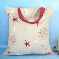 weihnachtlicher Einkaufsbeutel mit großen Sternen | faltbare Einkaufstasche | Stofftasche | Baumwollbeutel | Tragetasche Bild 1