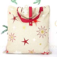 weihnachtlicher Einkaufsbeutel mit großen Sternen | faltbare Einkaufstasche | Stofftasche | Baumwollbeutel | Tragetasche Bild 3