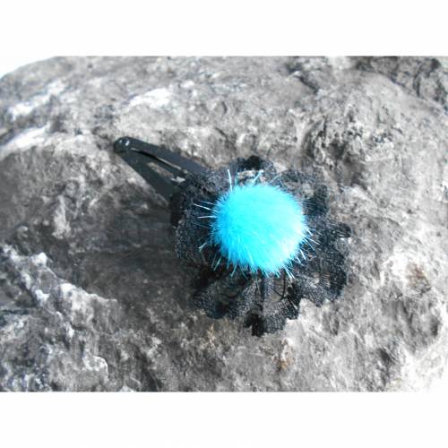 Spitze schwarz Türkis Kunstfell Haarklammer