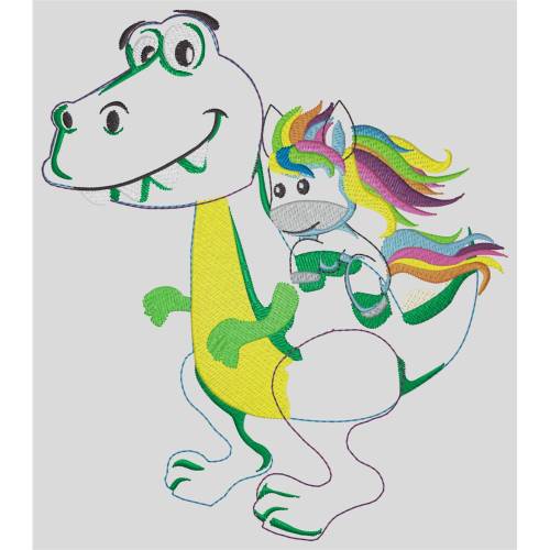 Dino mit Pferd Appli + vollstick