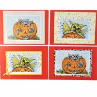 Halloween Katzen mit Kürbis Karten Set Katzenkarten Kartenset Herbst Geburtstagskarte Bild 1