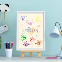 Poster zum Lernen, Farben - Lernposter Handabdrücke, Einschulungsgeschenk, Dekoration Kinderzimmer Bild 1