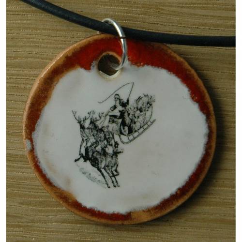Orgineller Keramik Anhänger Weihnachten 2018; Weihnachtsmann Schmuck handgefertigt, homemade, Halskette, Geschenk, Herre