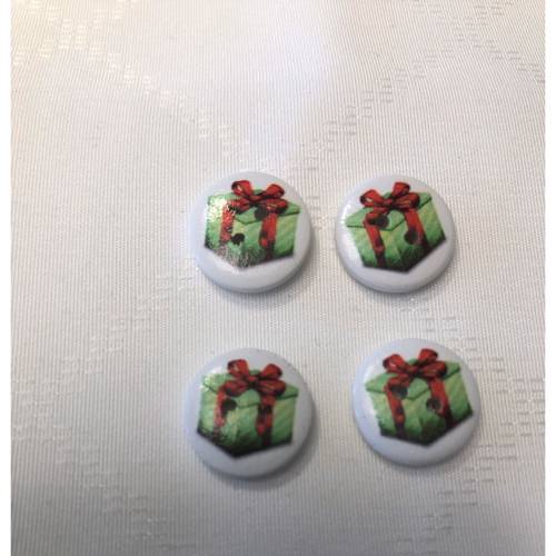 Runder Holzknopf mit Geschenk Motiv, weiß/grün, 2-Loch-Knopf, Weihnachten, Union Knopf, Einzelverkauf