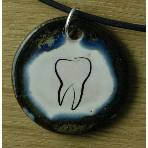 Orgineller Keramik Anhänger Zahn; Zahnarzt Dentist Zähne Praxis Geschenk, Kette, Schmuck, Herren, Kinder, Damen, Mädchen