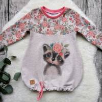 Gr. 86 Baby Pullover / Shirt / Tunika – Mädchen Waschbär Blumen Bild 1