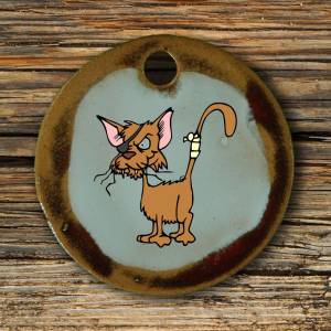 Orgineller Keramik Anhänger lustige Katze. Kater Schmuck handgefertigt Halskette Geschenk Mädchen Jungen Frauen Talisman Bild 1