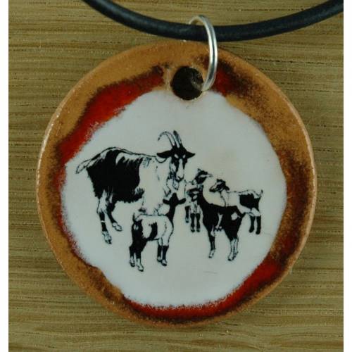 Orgineller Keramik Anhänger Ziegen. Bauernhof Tiere Hühner Geschenk Halskette Schmuck Amulett verstellbare Kette Talism