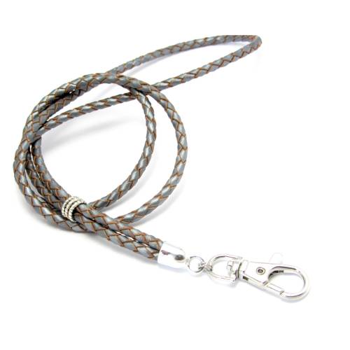 Schlüsselband aus Leder - stahlgrau metallic