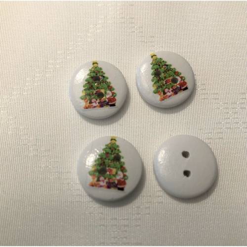 Runder Holzknopf mit Wehnachtsbaum Motiv, weiß/grün, 2-Loch-Knopf, Weihnachten, Union Knopf, Einzelverkauf