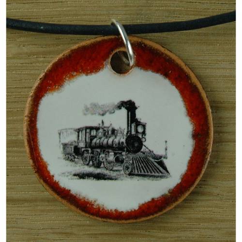 Schöner Keramik Anhänger mit einer Eisenbahn; Zug Bahn historisch, Ingenieur, Historiker, vintage, Geschenk, Mitbringsel