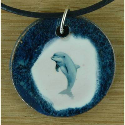Orgineller Keramik Anhänger "Delfin"; Meer, Tier, Wal, Urlaub Geschenk, Kette, Schmuck, Herren, Kinder, Damen, M