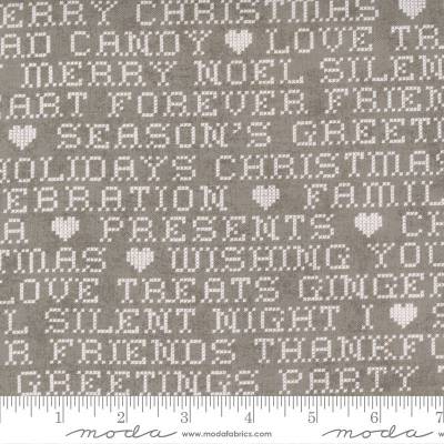 Patchworkstoff Weihnachten grau mit weißer Schrift von Hustle and Bustle BasicGrey – 100% Baumwolle, 112cm breit