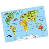 bezaubernde Kinder Weltkarte Blau in 3 verschiedenen Größen Plakat Bild 1