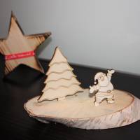 Birkenscheibe mit Tannenbaum und Schneemann / Nikolaus, Weihnachtsdeko Holz, Winterdeko, Holzdeko, Weihnachtsbaum Bild 3