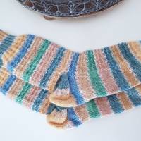 Socken Gr. 40/41 Wollsocken Ringelsocken, kuschelige, handgestrickte Socken mit Muster in sanften Farben Bild 1