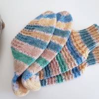 Socken Gr. 40/41 Wollsocken Ringelsocken, kuschelige, handgestrickte Socken mit Muster in sanften Farben Bild 2