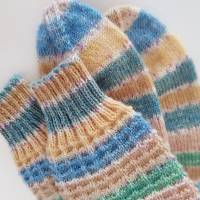 Socken Gr. 40/41 Wollsocken Ringelsocken, kuschelige, handgestrickte Socken mit Muster in sanften Farben Bild 3
