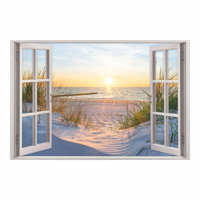 153 Wandtattoo Fenster - Ostseestrand Maritim - in 5 Größen - Wandbild Paradies Wanddeko