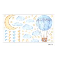 119 Wandtattoo Ballon Wolken Sterne Wimpelkette hellblau Aquarell - in 6 versch. Größen erhältlich Bild 1