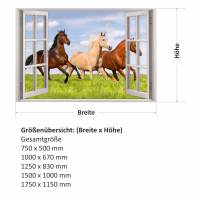 157 Wandtattoo Fenster - Pferde auf Wiese - in 5 Größen - Wandbild Paradies Wanddeko Bild 2
