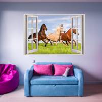 157 Wandtattoo Fenster - Pferde auf Wiese - in 5 Größen - Wandbild Paradies Wanddeko Bild 3