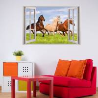 157 Wandtattoo Fenster - Pferde auf Wiese - in 5 Größen - Wandbild Paradies Wanddeko Bild 4