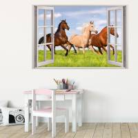 157 Wandtattoo Fenster - Pferde auf Wiese - in 5 Größen - Wandbild Paradies Wanddeko Bild 5